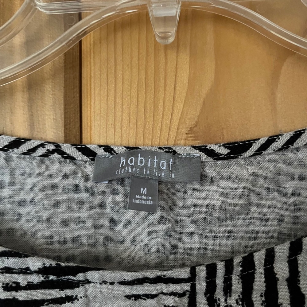 Habitat Shirt Mixed Print Linen Blend Black White Floral Arsty Lagenlook Medium - Picture 3 of 6